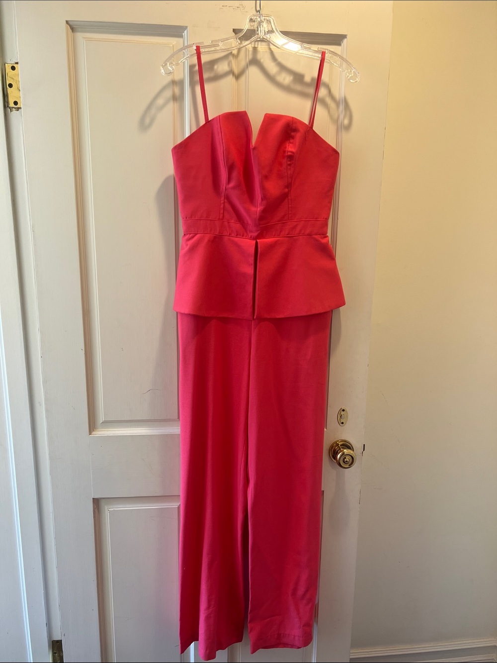 Women’s Pink Strapless Peplum Jumpsuit